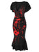 Schwarzes 1930er V-Ausschnitt Blut Handabdruck Fishtail Kleid