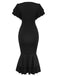 Schwarzes 1930er V-Ausschnitt Blut Handabdruck Fishtail Kleid