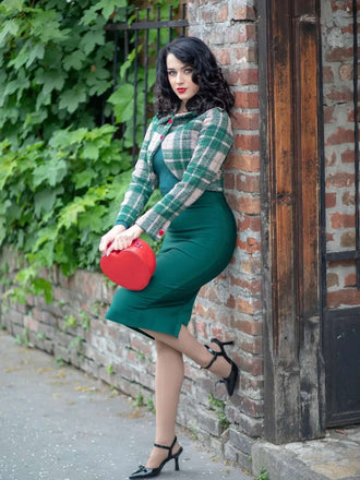 Grün 1950er Revers Schottisches Plaid Kurze Jacke