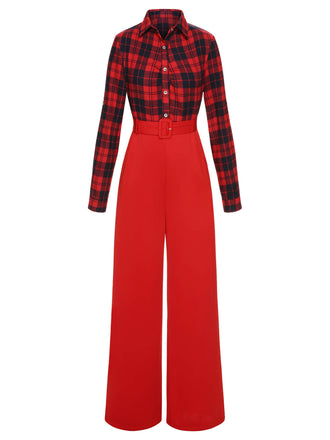 Rot 1930er Weihnachten Plaid Jumpsuit