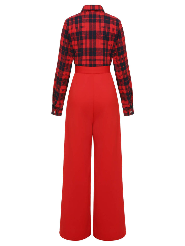 Rot 1930er Weihnachten Plaid Jumpsuit