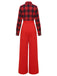 Rot 1930er Weihnachten Plaid Jumpsuit