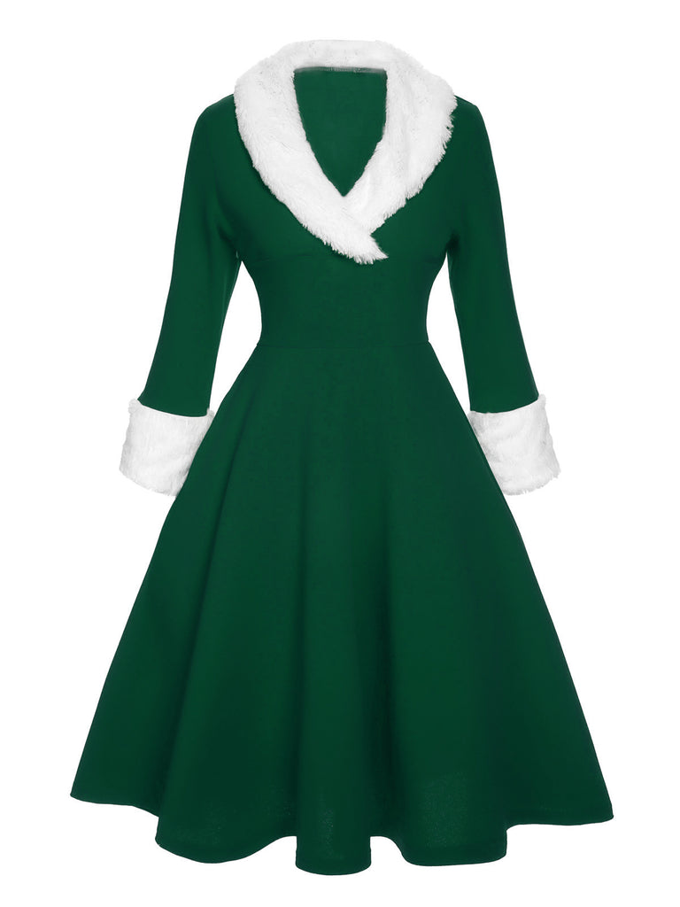 Grün 1950er Weihnachten Patchwork Kleid