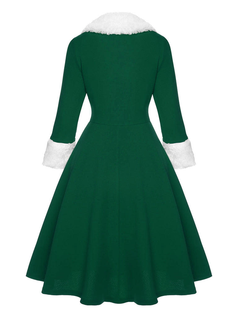 Grün 1950er Weihnachten Patchwork Kleid