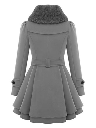 Weihnachten Pelzkragen Taillierter Winter Mantel