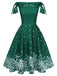 Grün 1950er Weihnachten Schulterfrei Schneeflocke Kleid