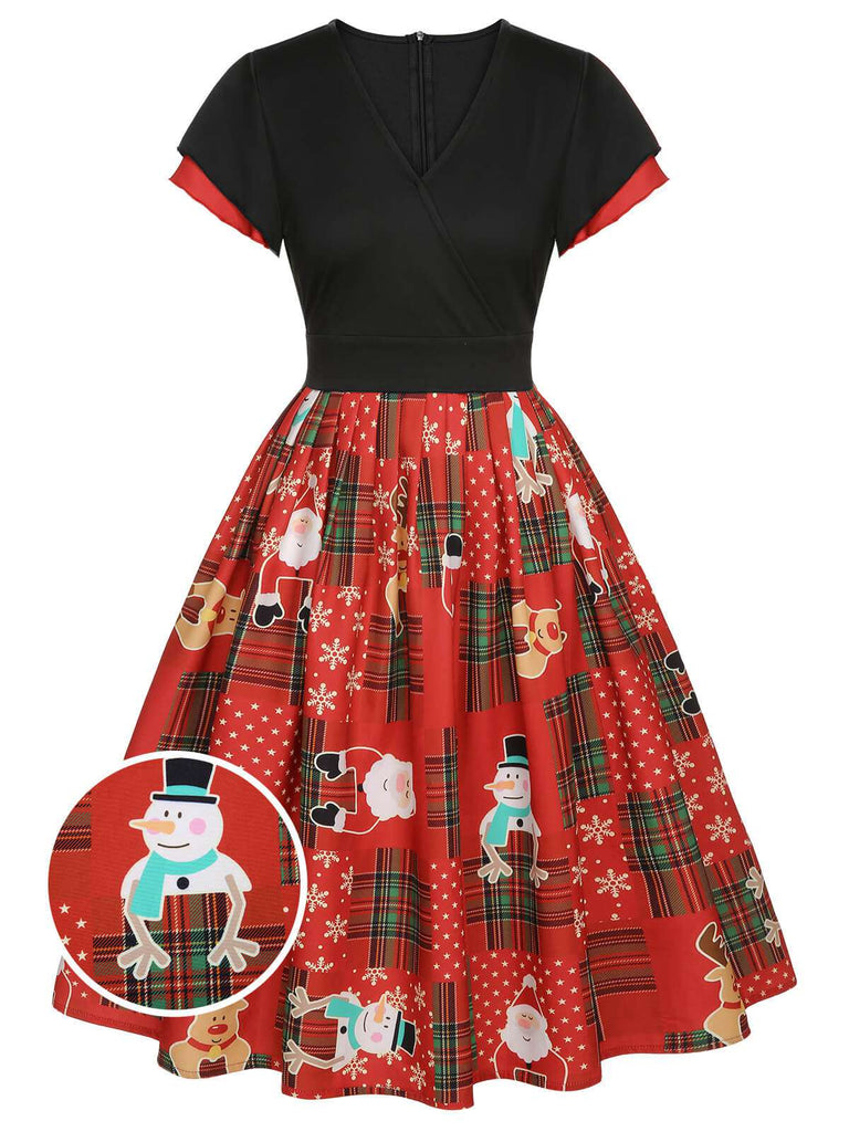 Rotes 1950er Weihnachts-Kariertes Weihnachtsmann-Kleid