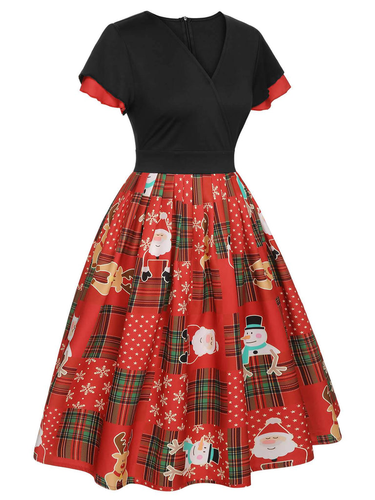 Rotes 1950er Weihnachts-Kariertes Weihnachtsmann-Kleid