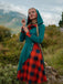 Grün & Rot 1950er Weihnachten Plaids Kapuzenkleid