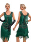 Grün 1920er V-Ausschnitt Paillettenbesetztes Mesh kleid