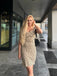 Beige 1960er Tupfen Quadratischer Hals Puffkleid