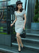 Beige 1960er Tupfen Quadratischer Hals Puffkleid