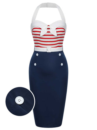 1960er Halter Streifen Bogen Kleid mit Gürtel