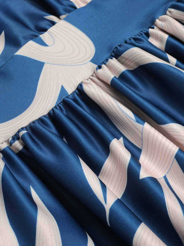 [Vorverkauf] Blau 1940er Eine Schulter Pflanzenschlitz Kleid