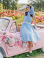 Hellblau 1950er Kariert Halter Swing Kleid