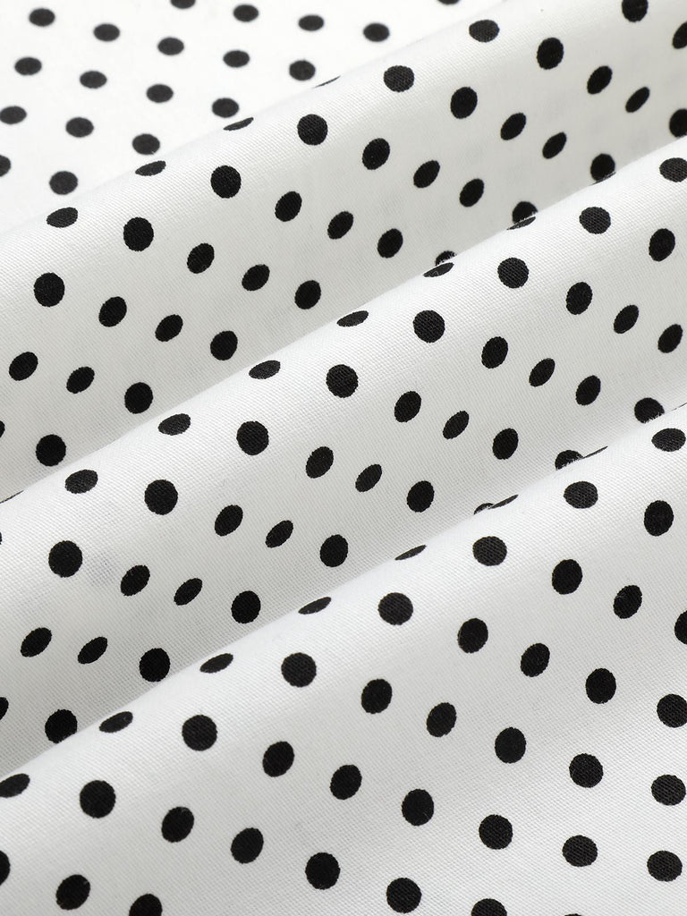 [Vorverkauf] Weiß 1960er Polka Dot Knopf Bleistiftkleid