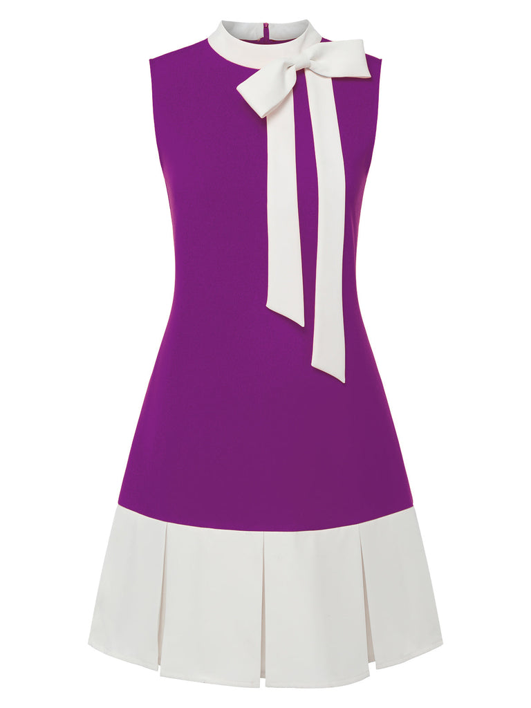 [Vorverkauf] Lila 1960er Crew-Schleifenknoten Ärmelloses Kleid