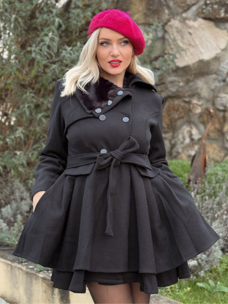 Weihnachten Pelzkragen Taillierter Winter Mantel