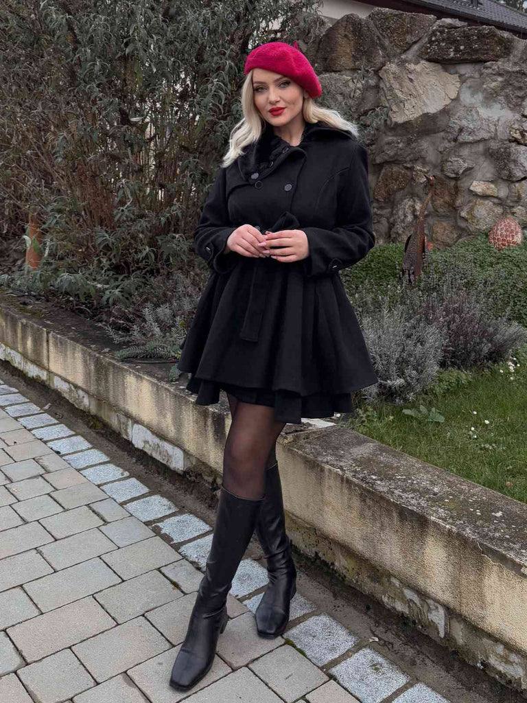 Weihnachten Pelzkragen Taillierter Winter Mantel