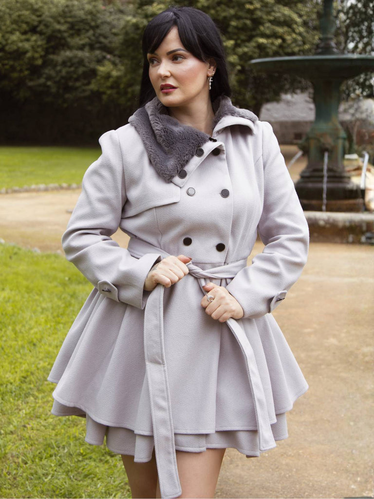 Weihnachten Pelzkragen Taillierter Winter Mantel