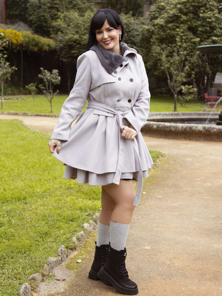 Weihnachten Pelzkragen Taillierter Winter Mantel