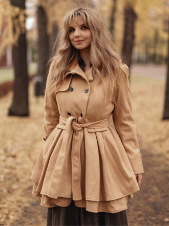 Weihnachten Pelzkragen Taillierter Winter Mantel