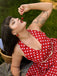 Rot 1950er Polka Dot Halter Kleid