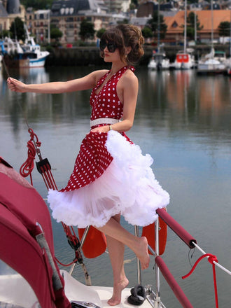 Rot 1950er Polka Dot Halter Kleid