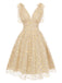 Beige 50er Netz-Swingkleid mit Gänseblümchen