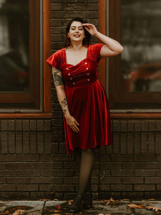 Weinrot 1950er Solide Herzknöpfen Kleid