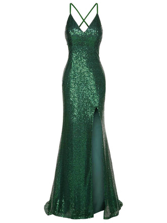 1920er V-Ausschnitt Seitlichem Schlitz Pailletten Sling Kleid