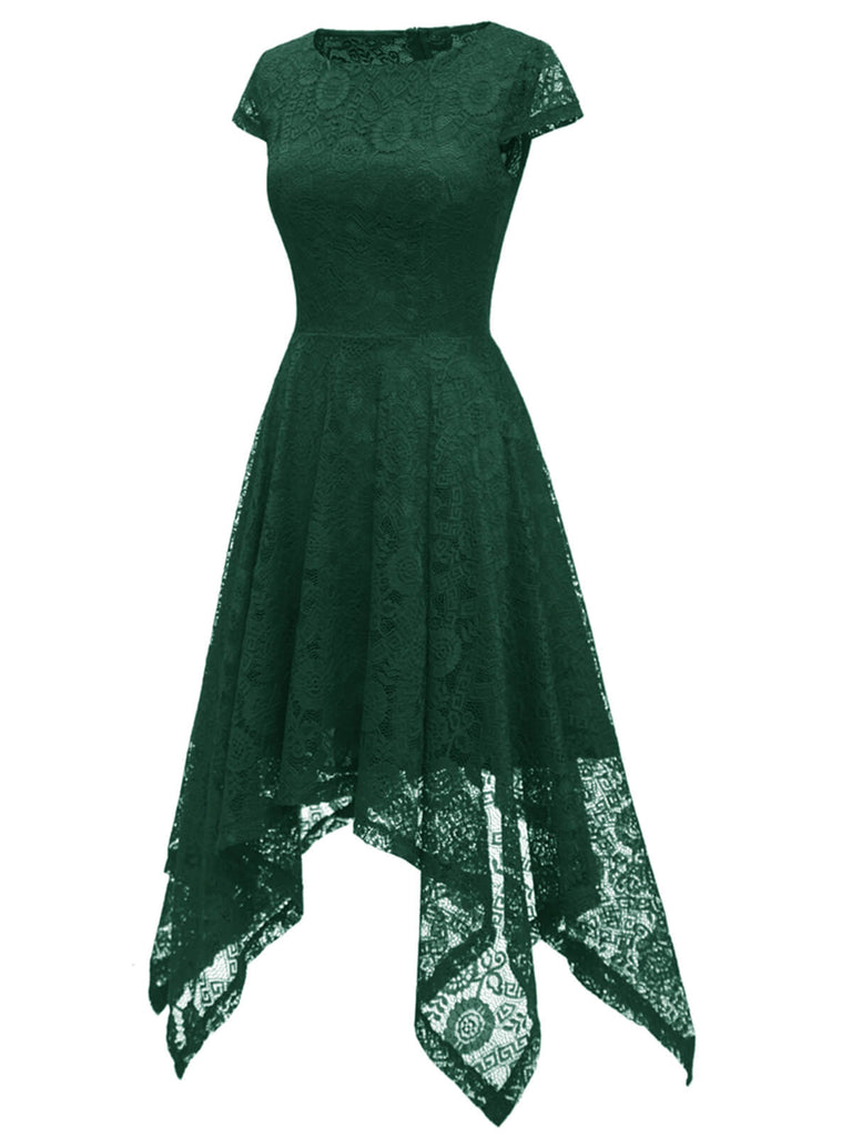 1940er Solide Unregelmäßigem Saum Kleid
