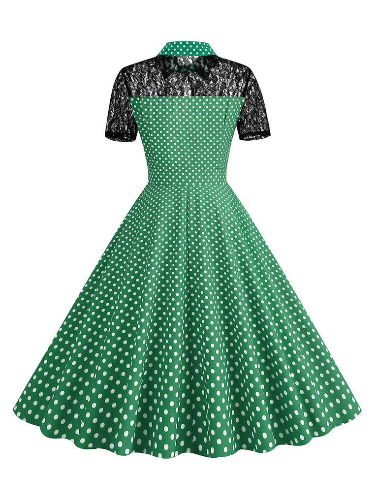 1950er Masche Patchwork Polka Dot Kleid
