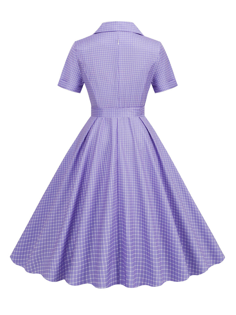 1950er Fensterscheibe Kariertes Revers Swing Kleid