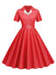 1950er Fensterscheibe Kariertes Revers Swing Kleid