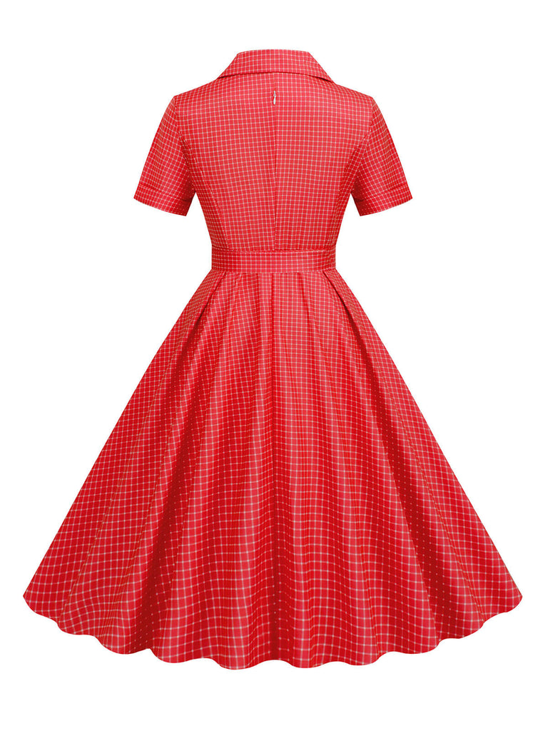 1950er Fensterscheibe Kariertes Revers Swing Kleid