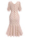 Beige 1930er Polka Dot Meerjungfrauenkleid