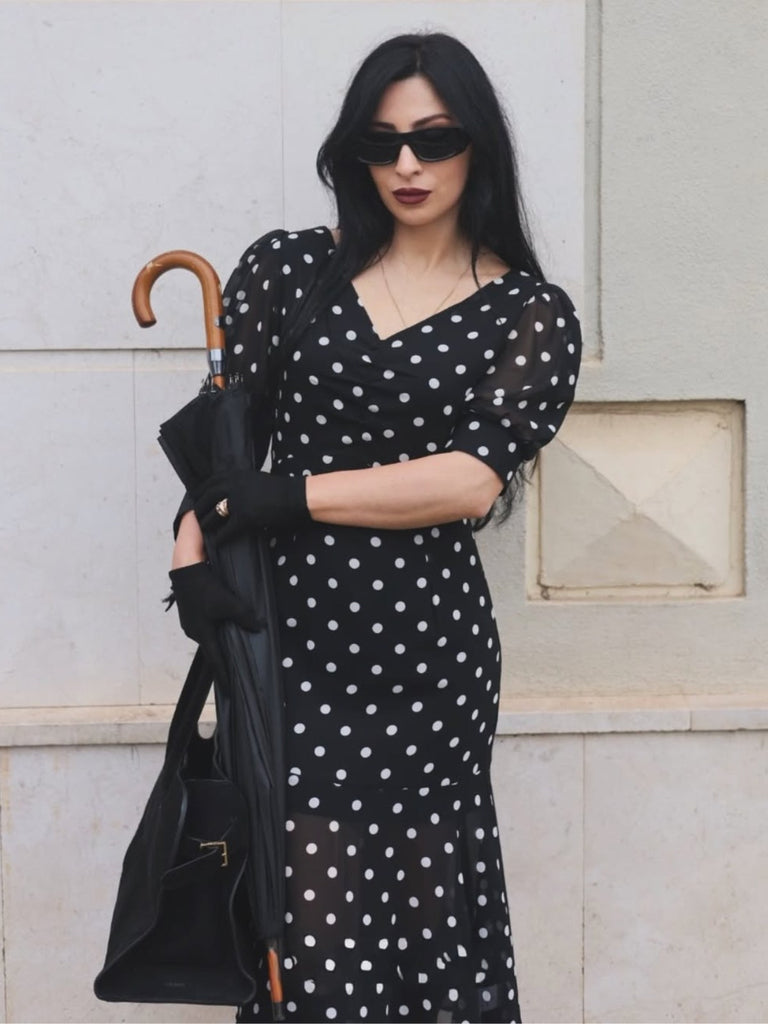 Schwarz 1930er Polka Dot Meerjungfrauenkleid