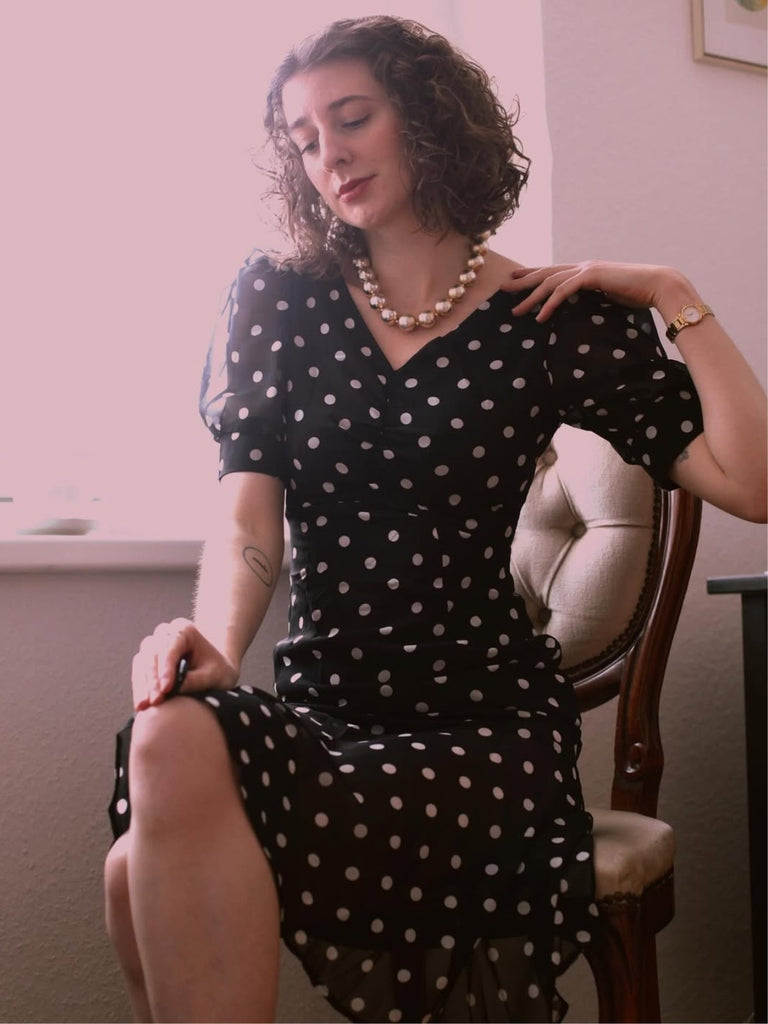 Schwarz 1930er Polka Dot Meerjungfrauenkleid