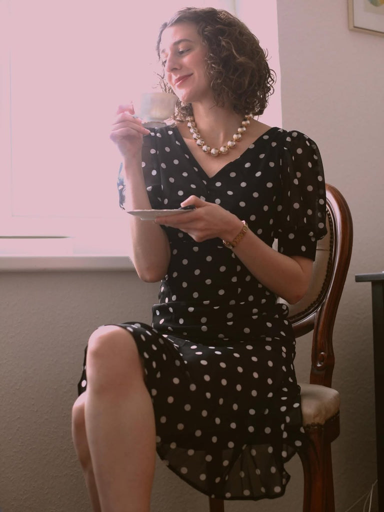 Schwarz 1930er Polka Dot Meerjungfrauenkleid