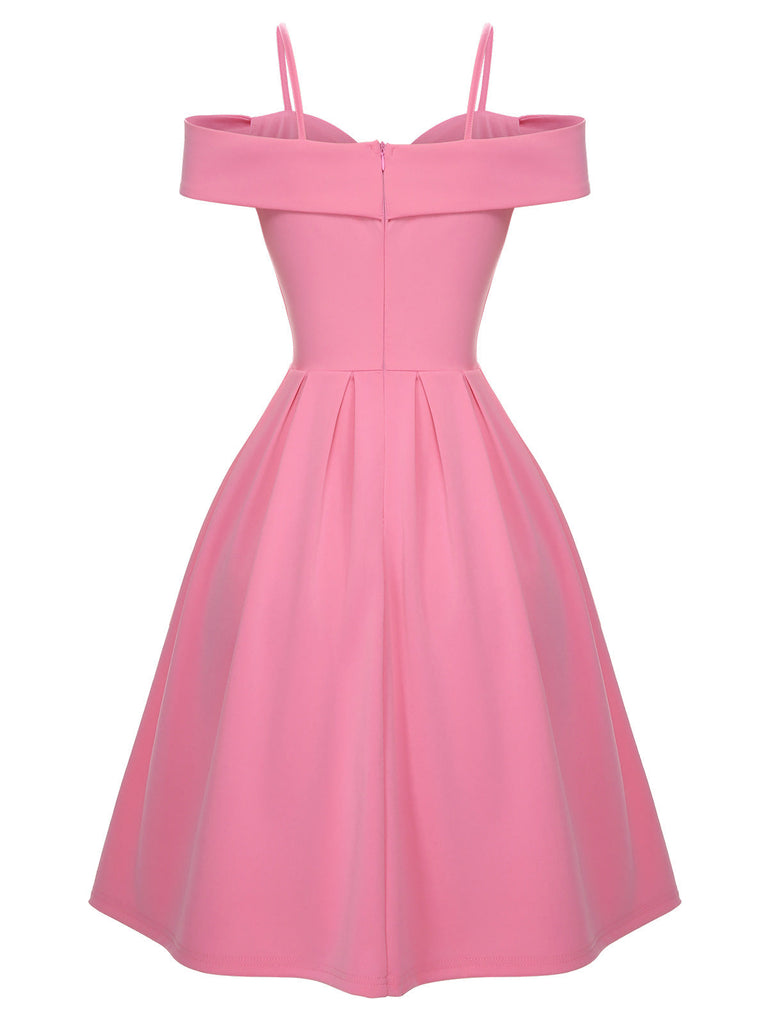 Rosa 1950er Kalte Schulter Solide Kleid