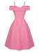 Rosa 1950er Kalte Schulter Solide Kleid