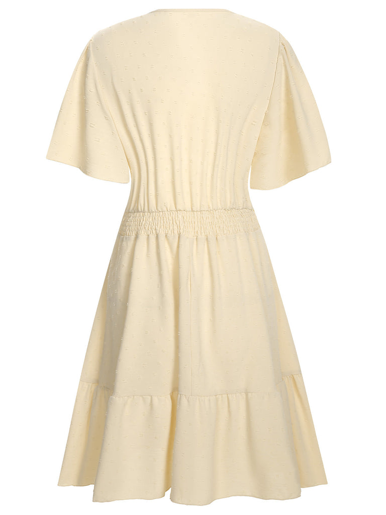 1950er Solide V-Ausschnitt Spleißen Spitze Ausgestelltes Kleid