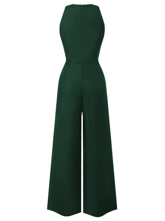 [Vorverkauf] Grün 1950er Ärmellos Geknöpft Solide Jumpsuit