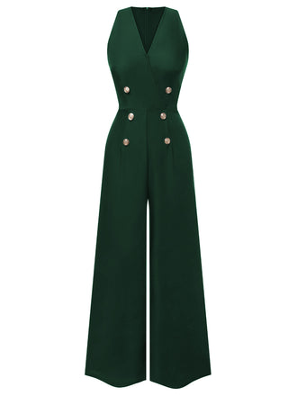 [Vorverkauf] Grün 1950er Ärmellos Geknöpft Solide Jumpsuit