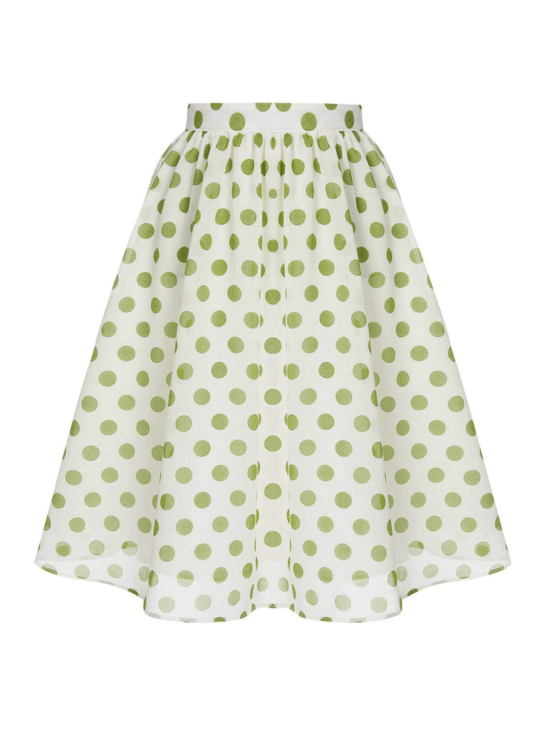 Grün 1940er Chiffon Polka Dots Rock