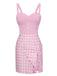 Rosa 1960er Plaid Liebe Schlitz Trägerkleid
