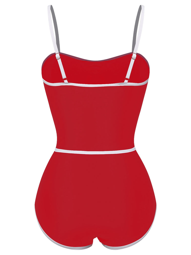 Schwarz 1960er Riemen Gefütterter Einteiliger Badeanzug