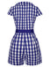 Blau 1940er Revers Plaids Romper mit Gürtel