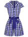 Blau 1940er Revers Plaids Romper mit Gürtel